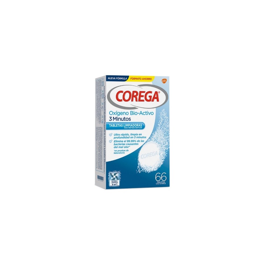 COREGA OXIGENO BIO-ACTIVO 3 MINUTOS - 66 TABLETAS LIMPIADORAS