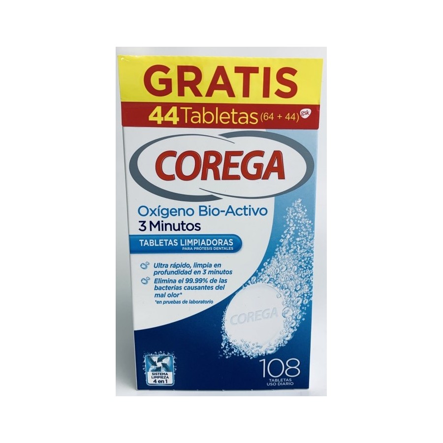 COREGA OXIGENO BIO-ACTIVO 3 MINUTOS - 108 TABLETAS LIMPIADORAS