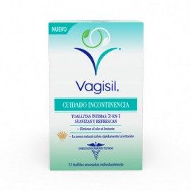 VAGISIL CUIDADO INCONTINENCIA TOALLITAS INTIMAS 2 EN 1 12 UNIDADES