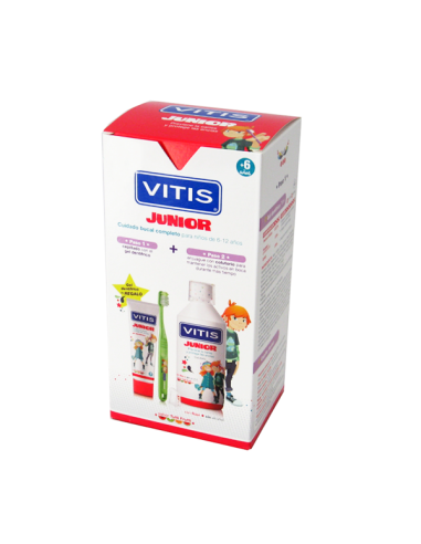 VITIS JUNIOR PACK PROMOPROCIONAL 1 COLUTORIO 50 ML + 1 ENVASE GEL DENTIFRICO 75 ML + 1 CEPILLO