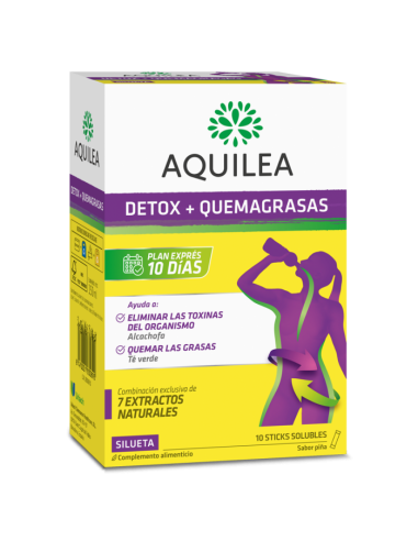 AQUILEA DETOX+QUEMAGRASAS 10 STICKS SABOR PIÑA
