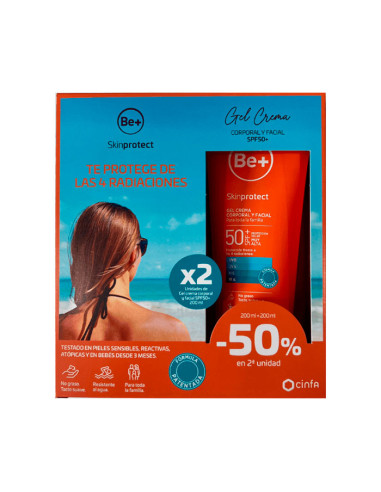 BE+ GEL CREMA DUPLO SPF 50 200 ML + 200ML (50% 2º U)