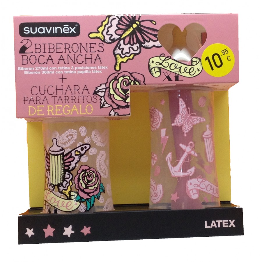 SUAVINEX PACK 2 BIBERON BOCA ANCHA LATEX + REGAL