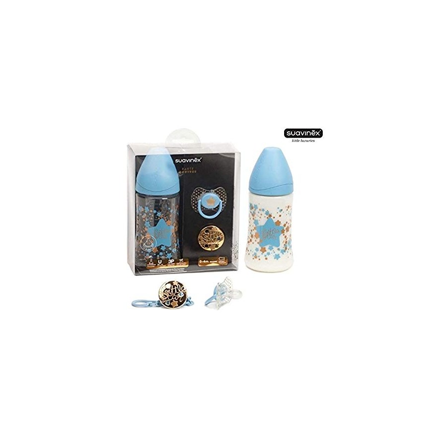 SUAVINEX PACK BIBERON 270 ML + CHUPETE + BROCHE